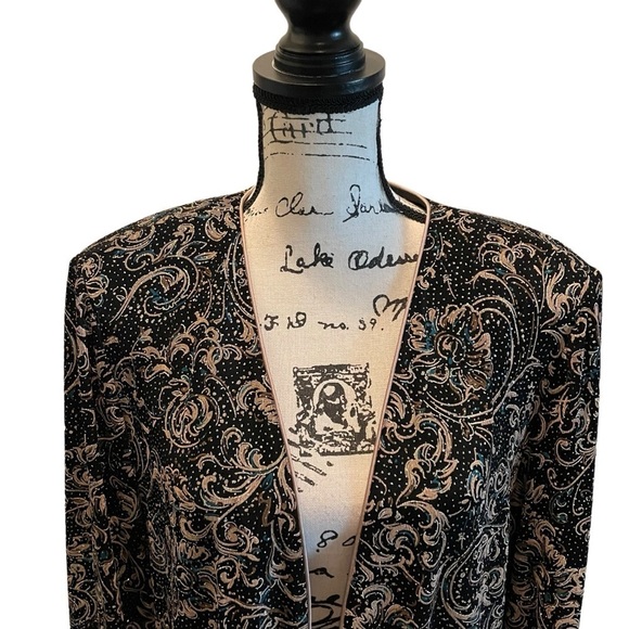Alex Evenings formal Jacket Open front Black floral Size XL Metallic stretch - Picture 4 of 10